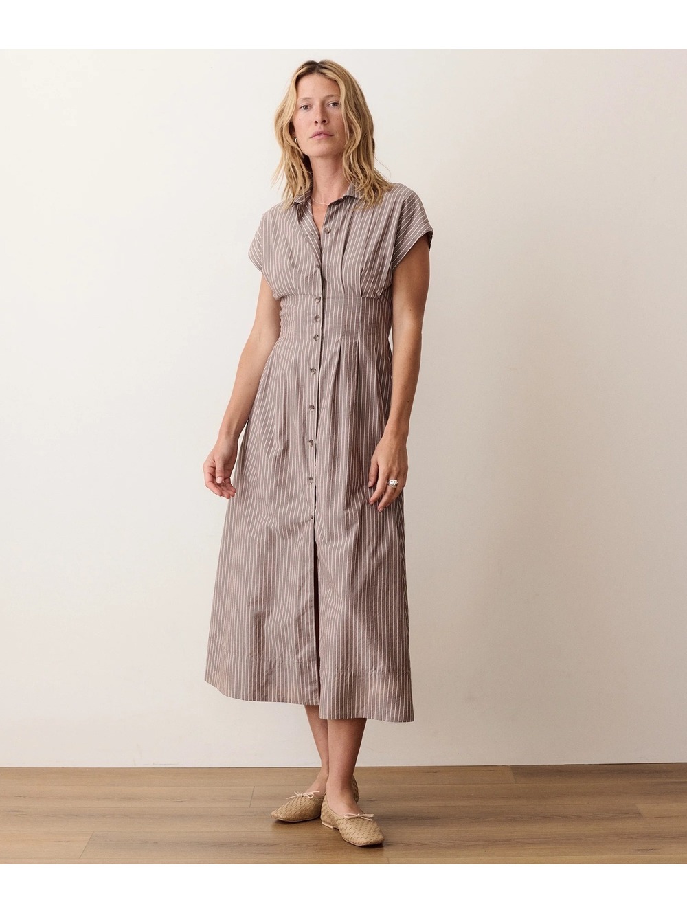Marine Layer Size S Arden Midi Dress Chocolate & Cream Stripe (Brand New Sealed